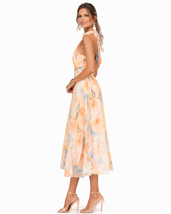 Aurora - Robe à Col Halter et Imprimé Aquarelle