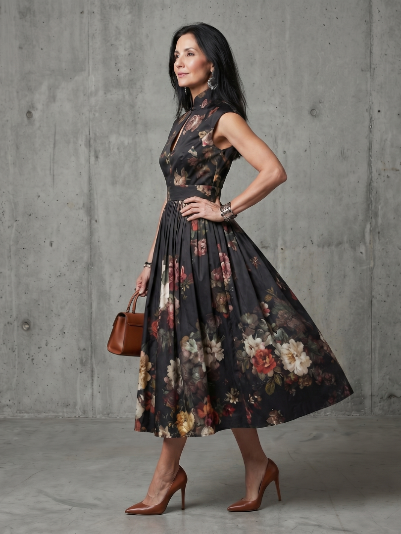 Mónica | Robe midi plissée florale