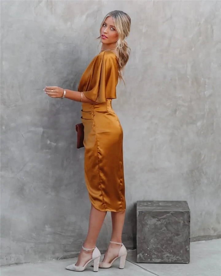 Robe midi asymétrique drapée pour femmes – Cortney