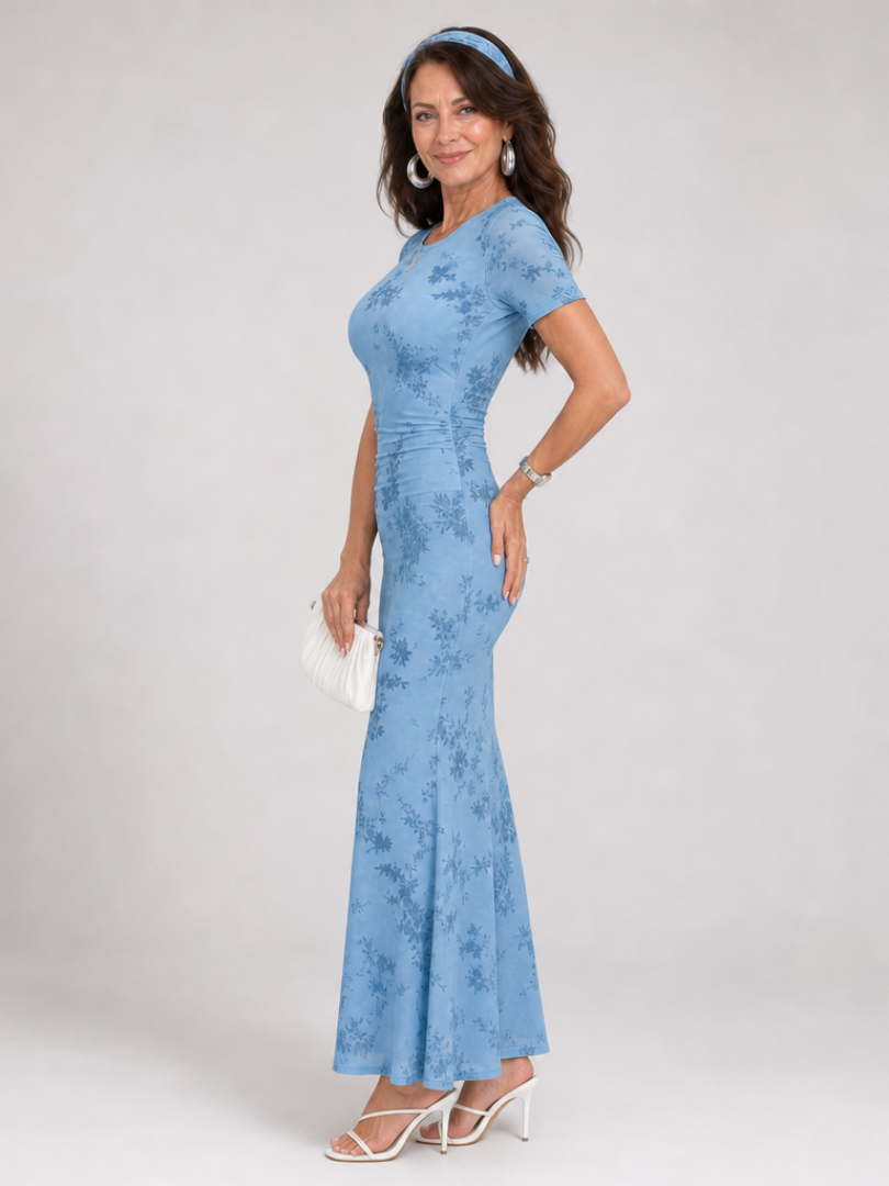 Marie | Robe Midi à Col Rond et Manches Courtes