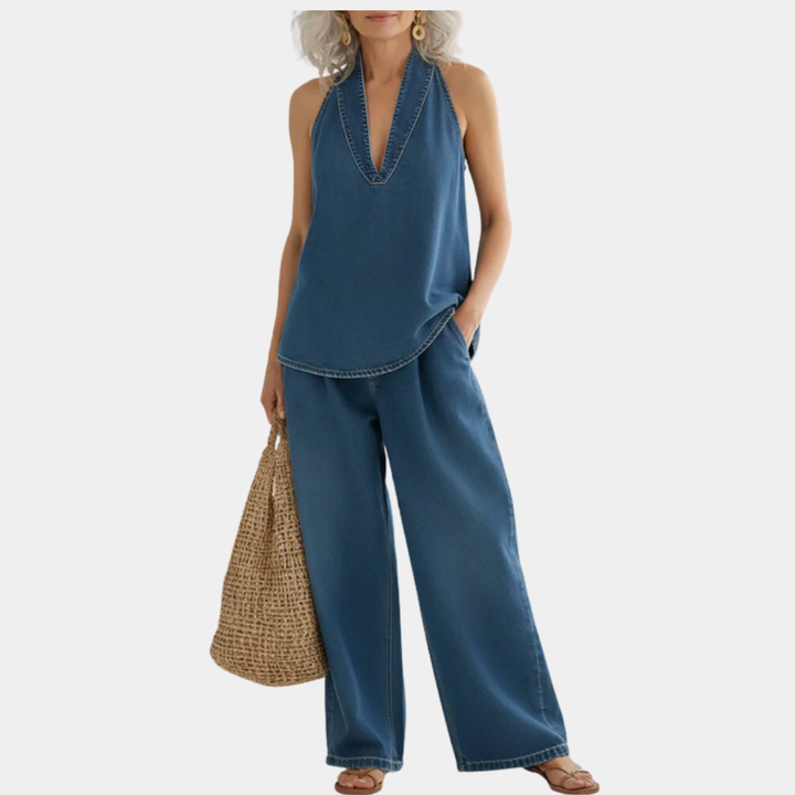 Rita | Ensemble Deux-Pièces en Denim Vintage Lavé Doux