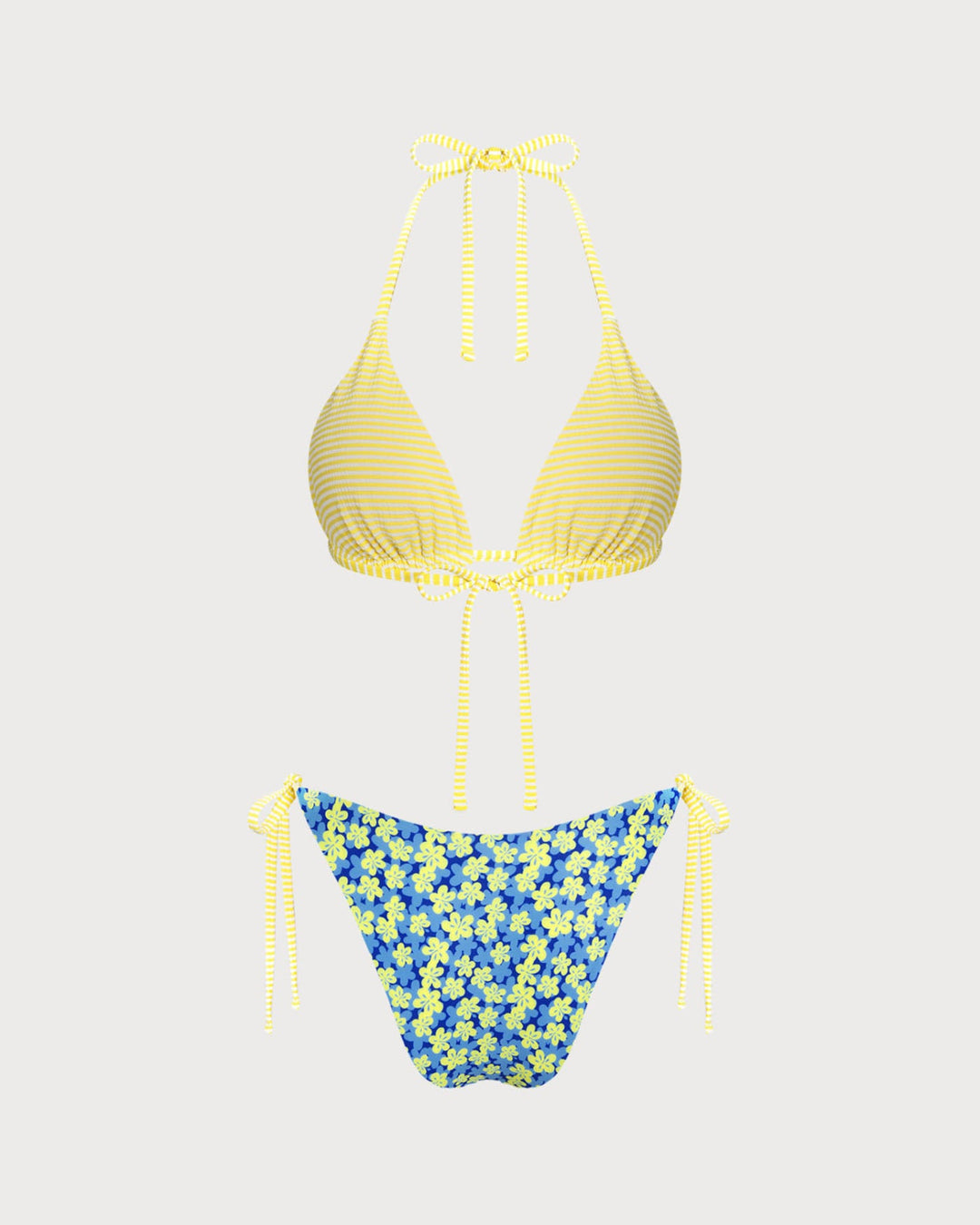 Ensemble de bikini réversible floral bleu à col halter