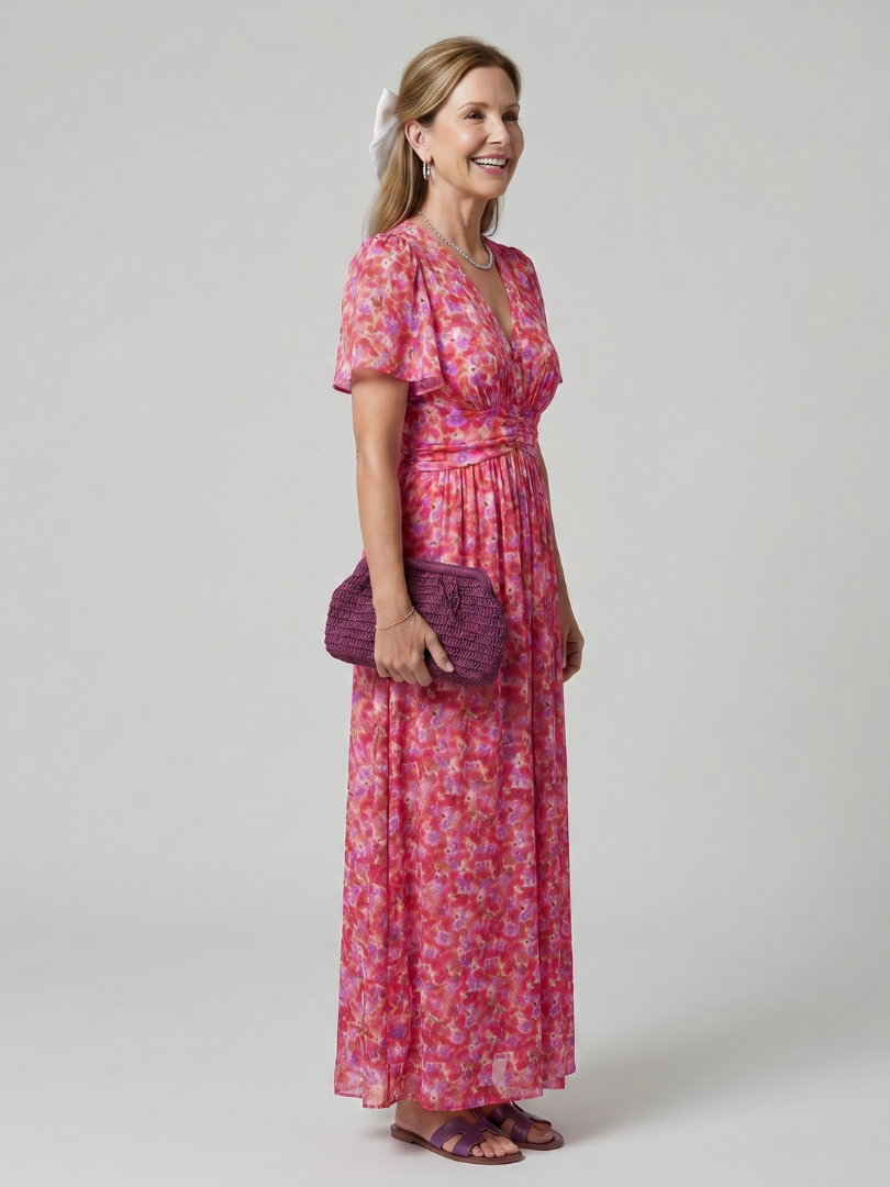 Juna | Robe midi à manches courtes avec imprimé floral