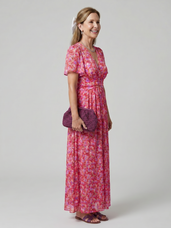 Juna | Robe midi à manches courtes avec imprimé floral