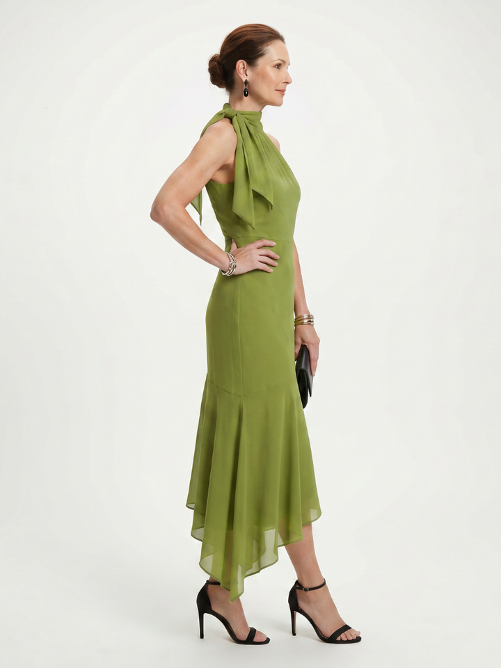 Winifred | Robe Midi Halter Drapée avec Ouverture en Clé