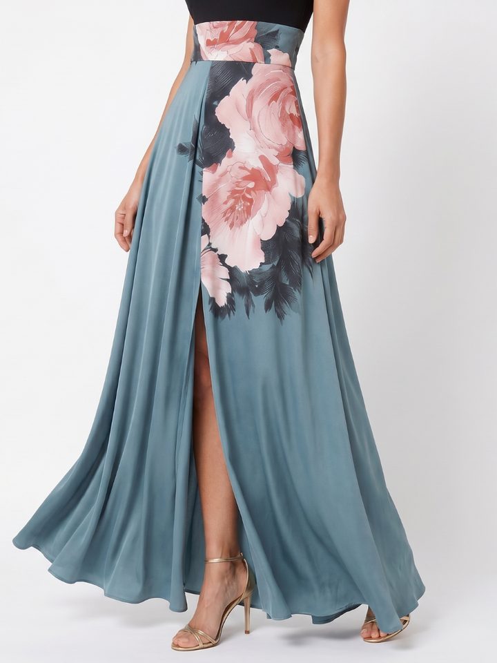 Olympas | Robe Maxi à Bustier et Jupe Fleurie