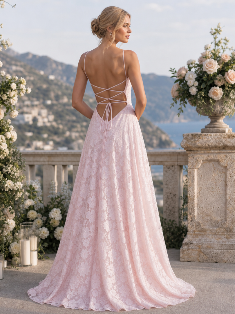 Valenne | Robe Maxi en Dentelle Complète à Bretelles Fines