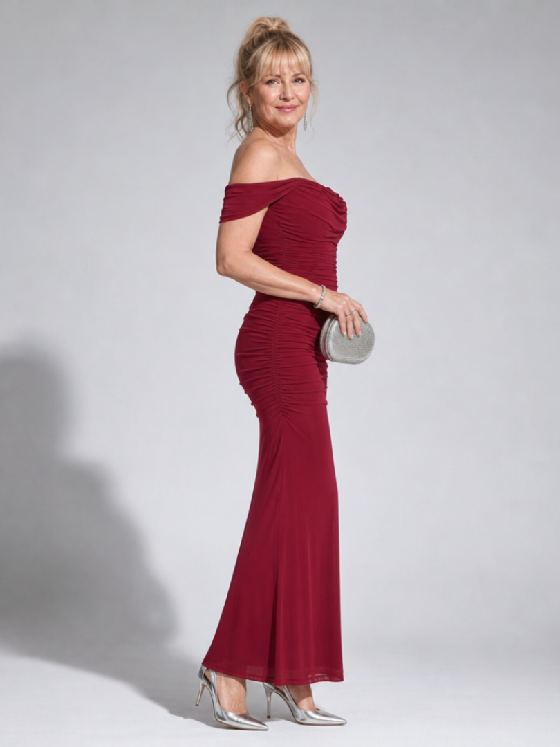 Wesel | Robe Midi Épaules Dénudées à Silhouette Ajustée