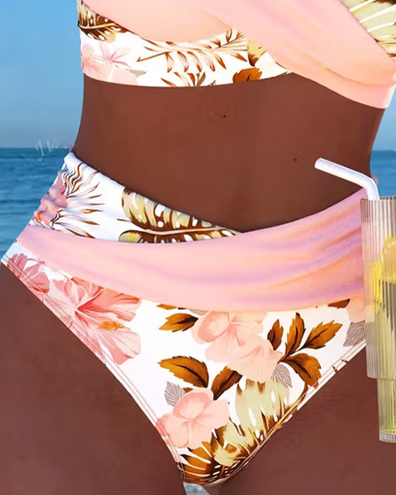 Bikini à imprimé floral contrasté et décolleté