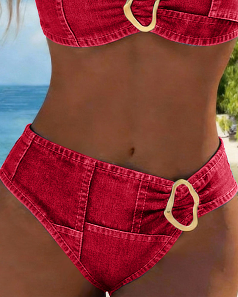 Patricia | Bikini à bretelles avec boucle en métal en deux pièces