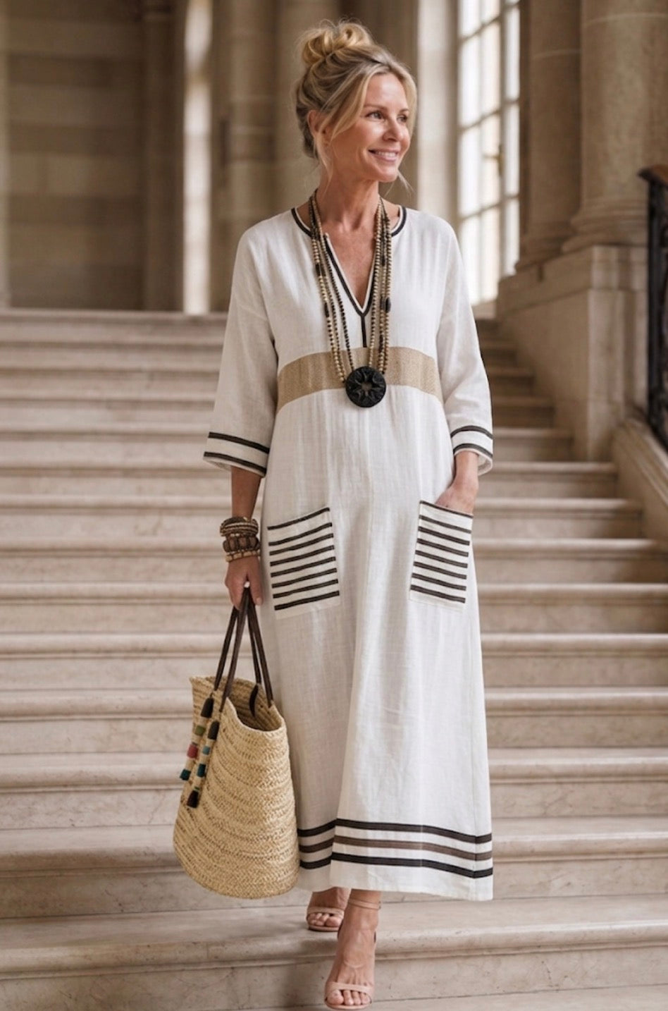 Noemi | Robe maxi à manches mi-longues et poche en V