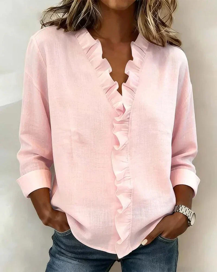 Blouse à Col V Volant Détente Tissu Léger