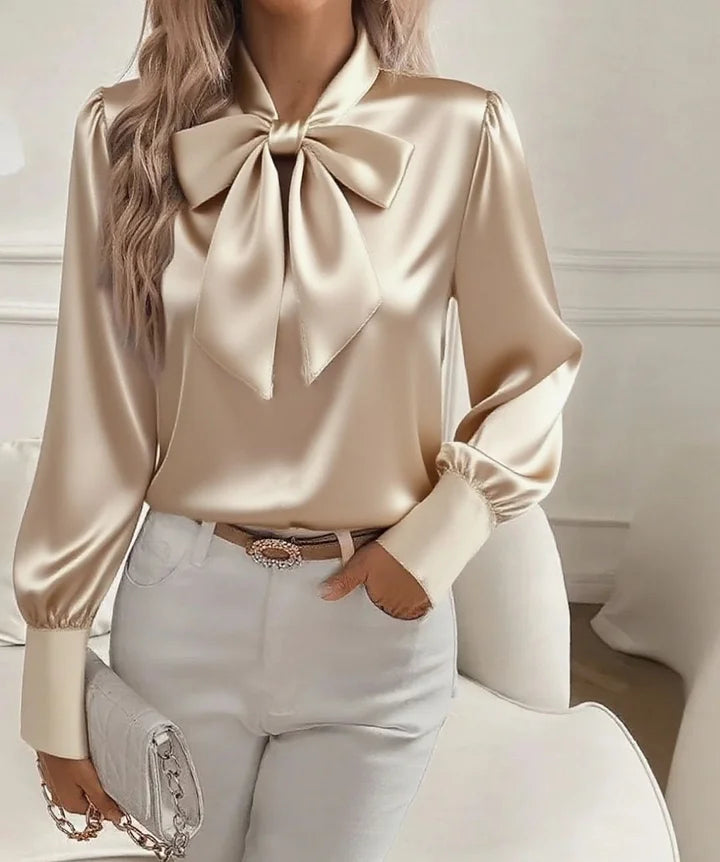Eloria | Blouse en satin à manches longues et nœud