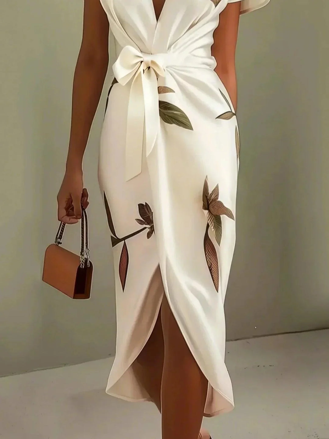 Judy | Robe Midi Satin à Manches Courtes Blanche