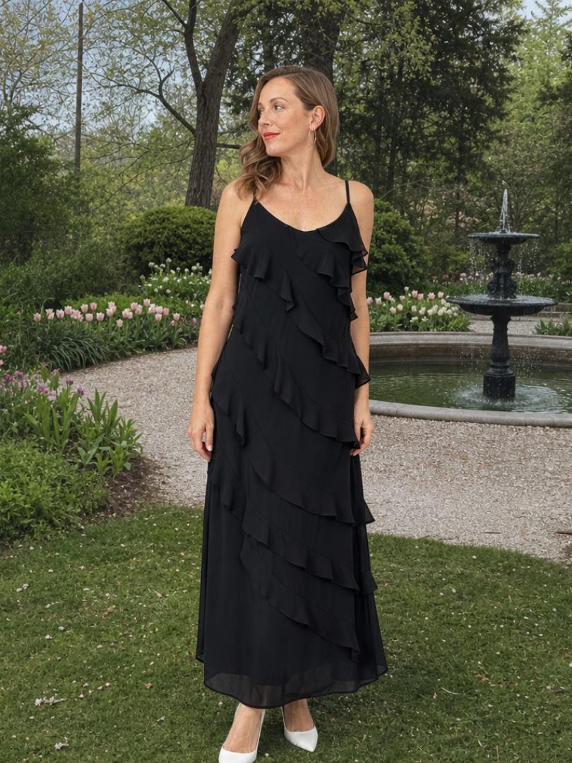 Riper | Robe Maxi à Bretelles Fines avec Volants Superposés