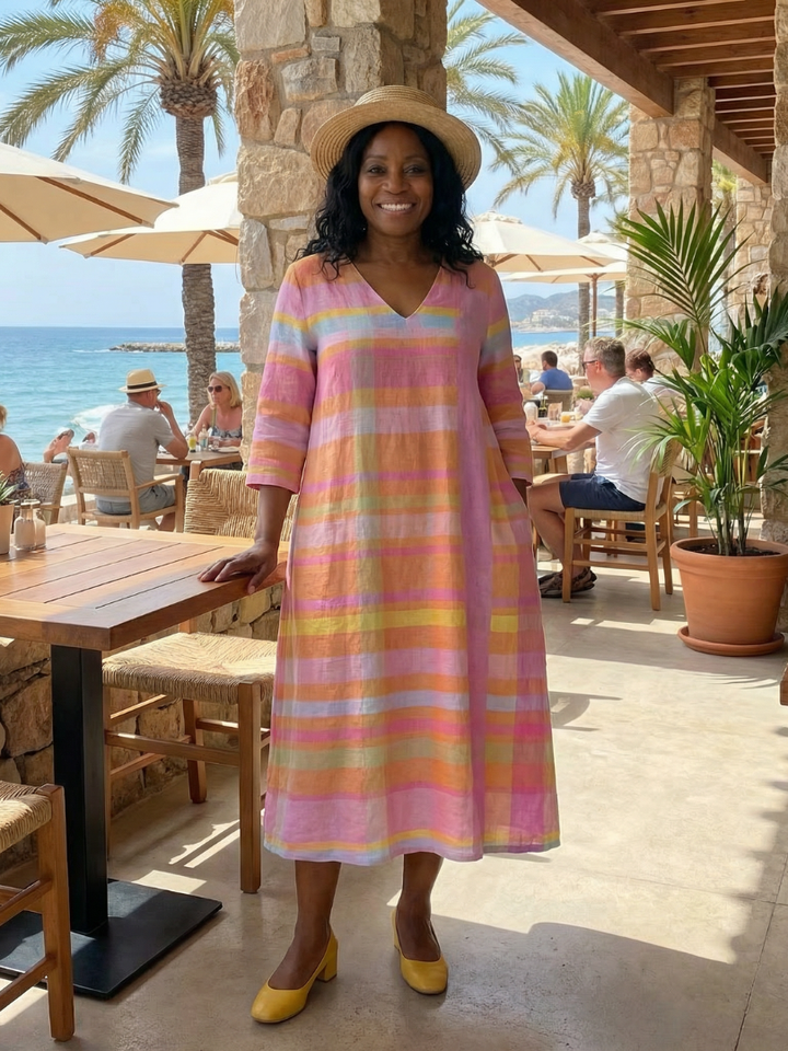 Tessa | Robe Midi à Rayures Drapeau Facile