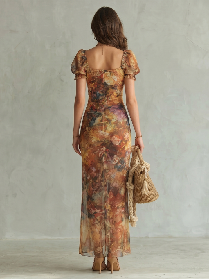 Ciel | Robe Midi Fendue à Manches Volantes