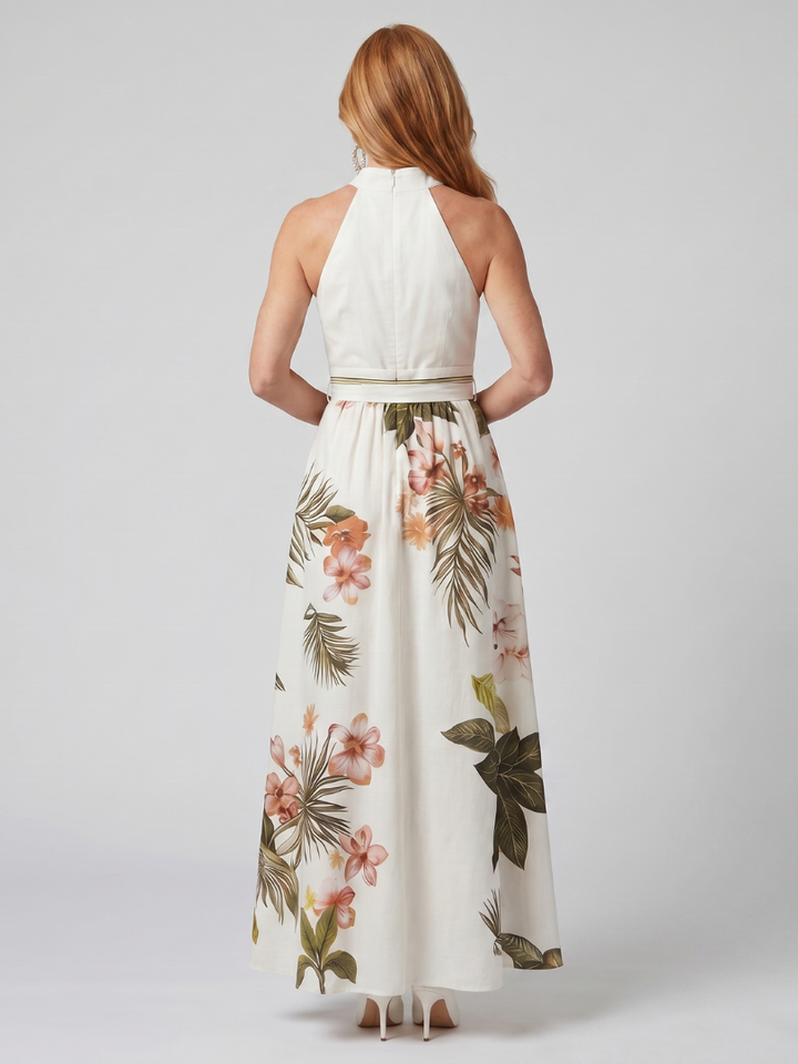 Prairie | Robe maxi à panneau botanique drapée en halter