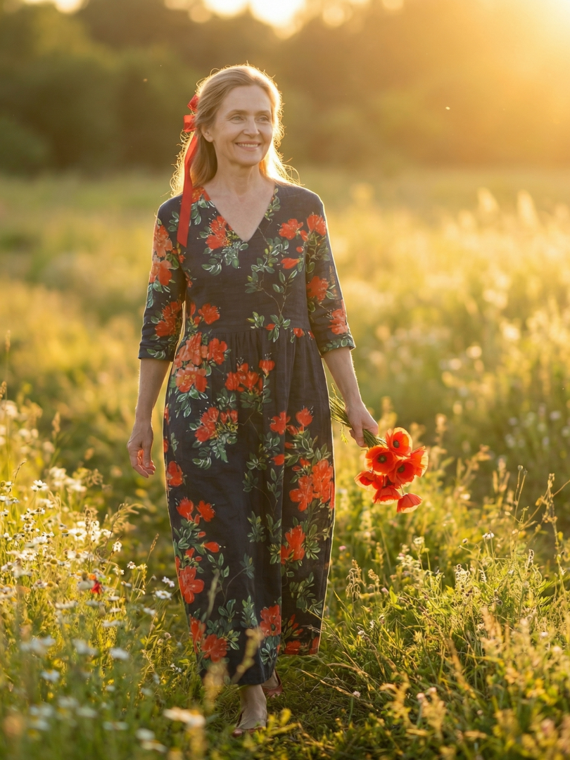 Cyrus | Robe Midi Florale Drapeau Calme