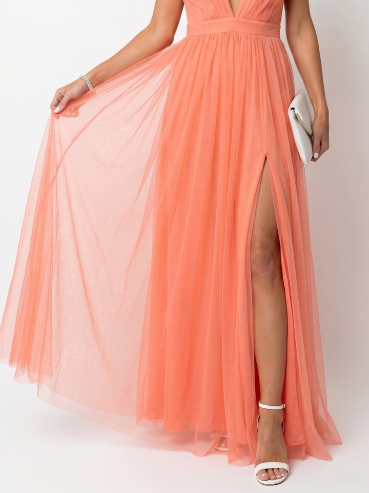 Tia | Robe Maxi Plissée à Décolleté V Profond