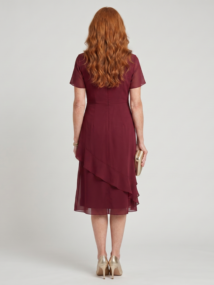 Eira | Robe Midi à Manches Courtes et Ourlet Superposé