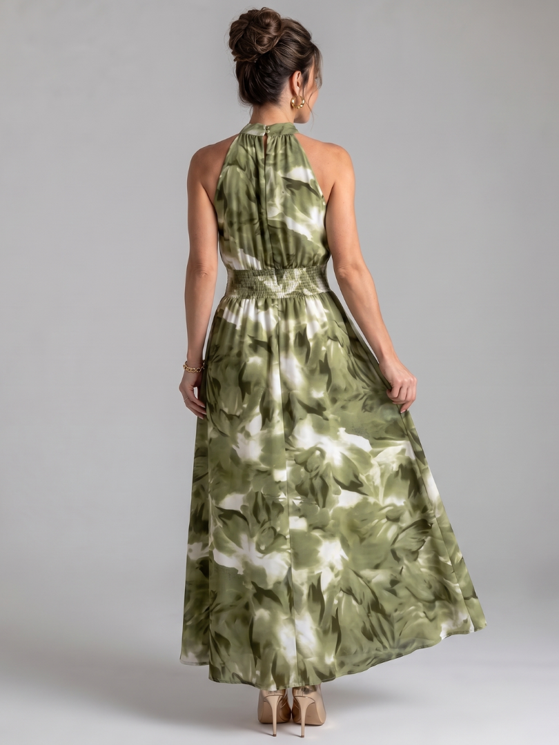 Olivia | Robe Midi Imprimé Abstrait à Taille Froncée