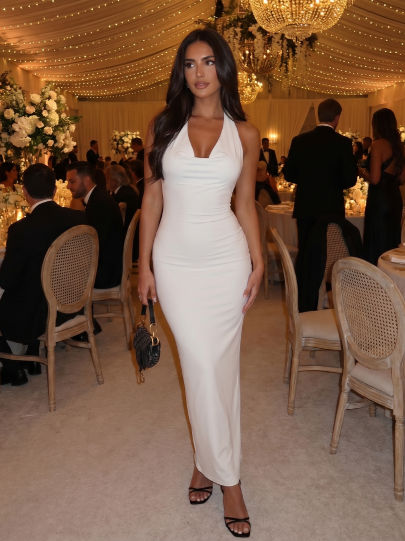 Neverine | Robe Midi à Col Halter et Silhouette Ajustée