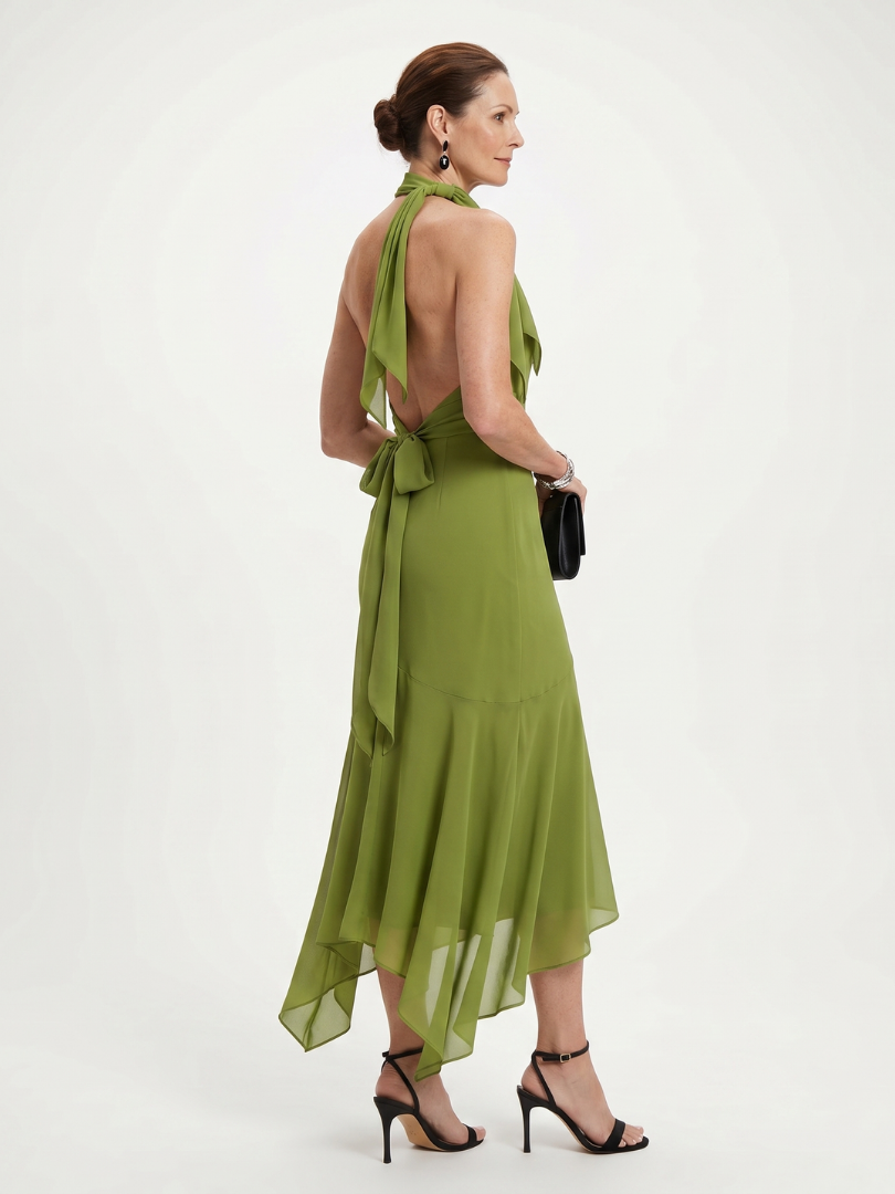 Winifred | Robe Midi Halter Drapée avec Ouverture en Clé