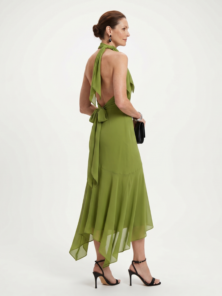 Winifred | Robe Midi Halter Drapée avec Ouverture en Clé