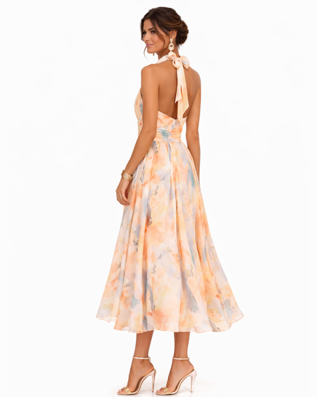 Aurora - Robe à Col Halter et Imprimé Aquarelle