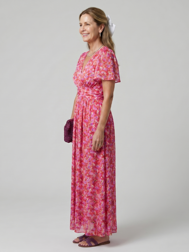 Juna | Robe midi à manches courtes avec imprimé floral
