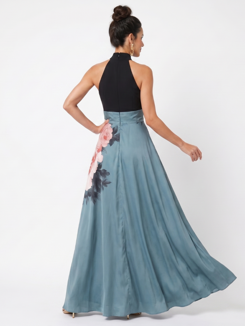 Olympas | Robe Maxi à Bustier et Jupe Fleurie