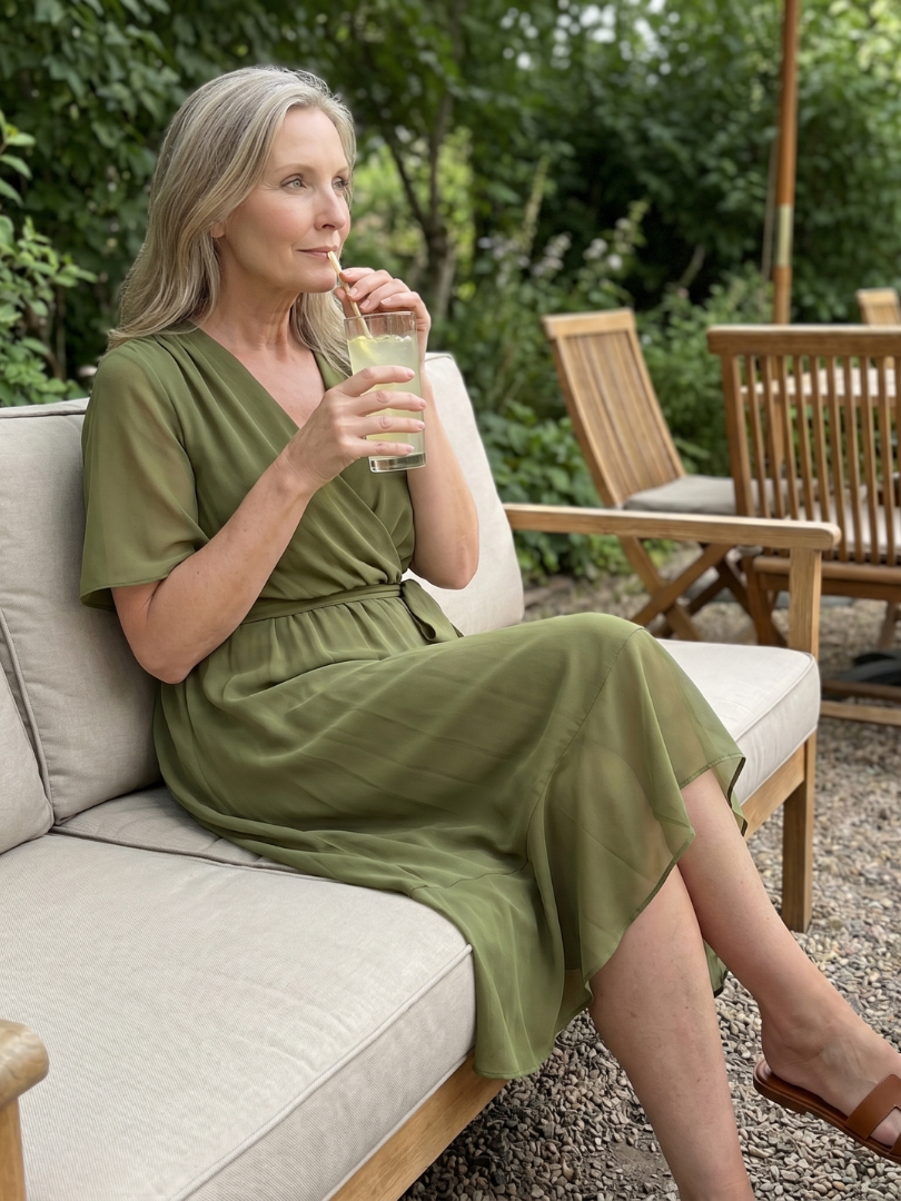 Keziah | Robe Midi à Manches Courtes en Drapé Doux