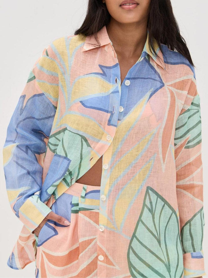 Amandine | Ensemble Court Imprimé Feuille Tropicale