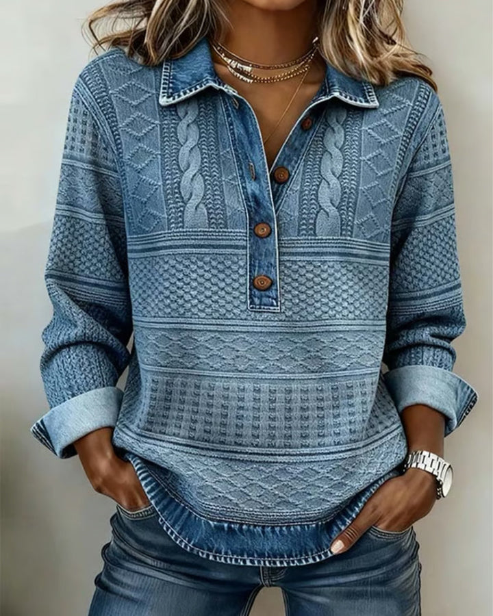 Sweatshirt Tendance avec Bouton Partiel et Col