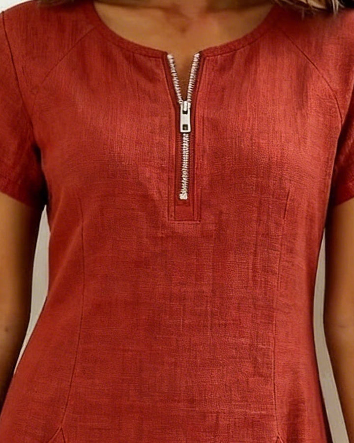 Amelie | Robe avec fermeture éclair et poches en coton et lin