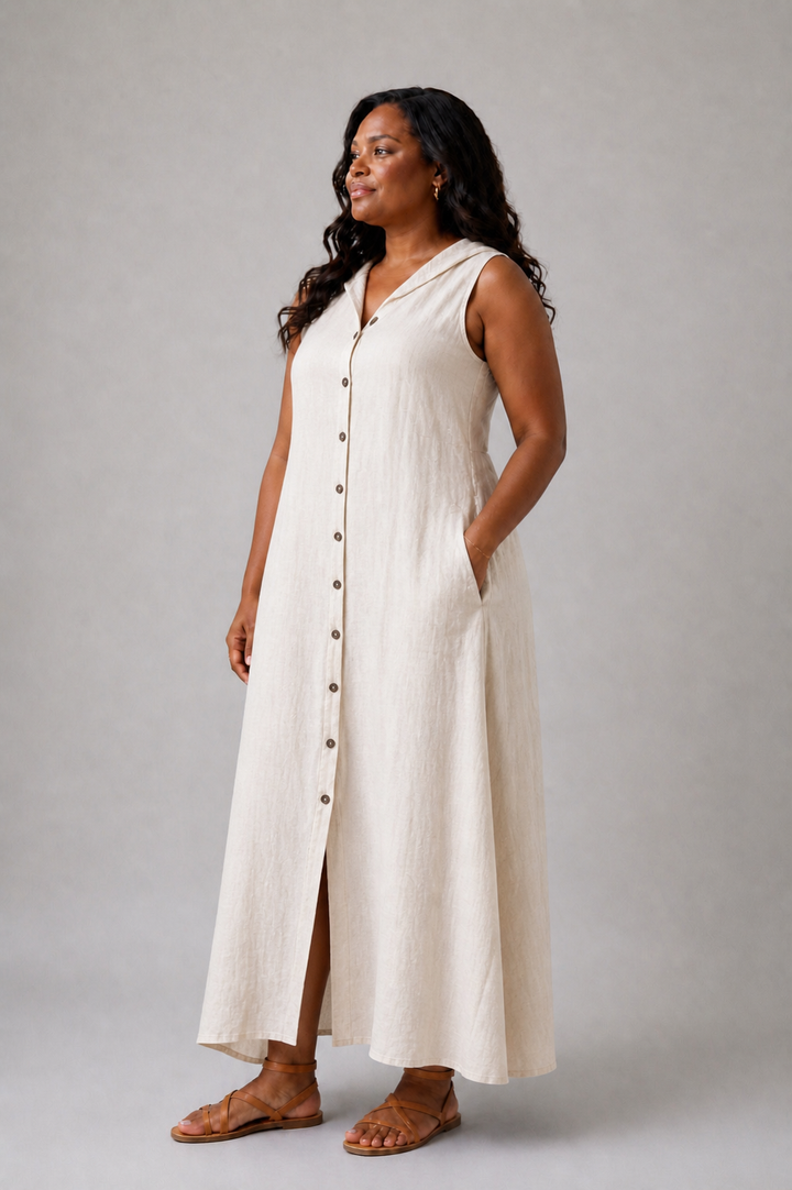 Marune | Robe maxi sans manches à boutons et capuche