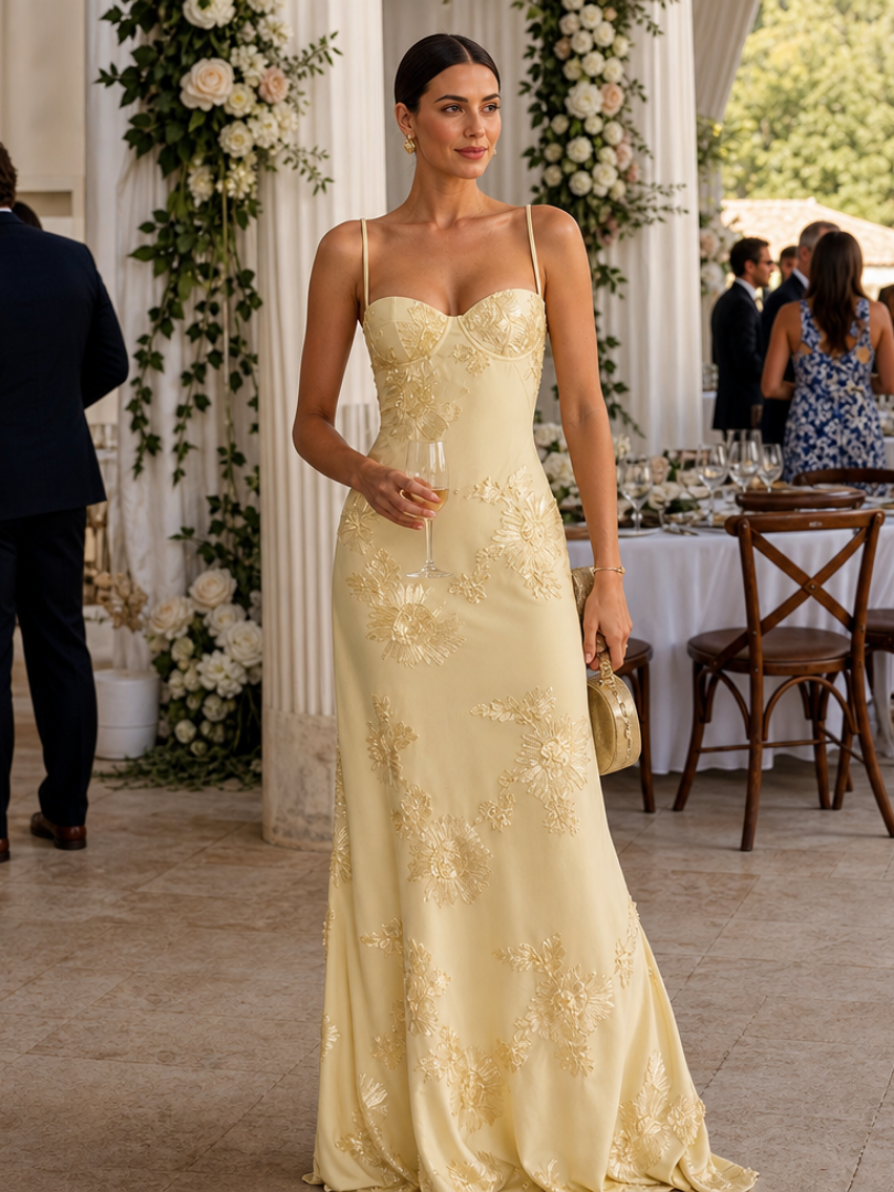 Danica | Robe Maxi à Bretelles Fines et Corsage Corset