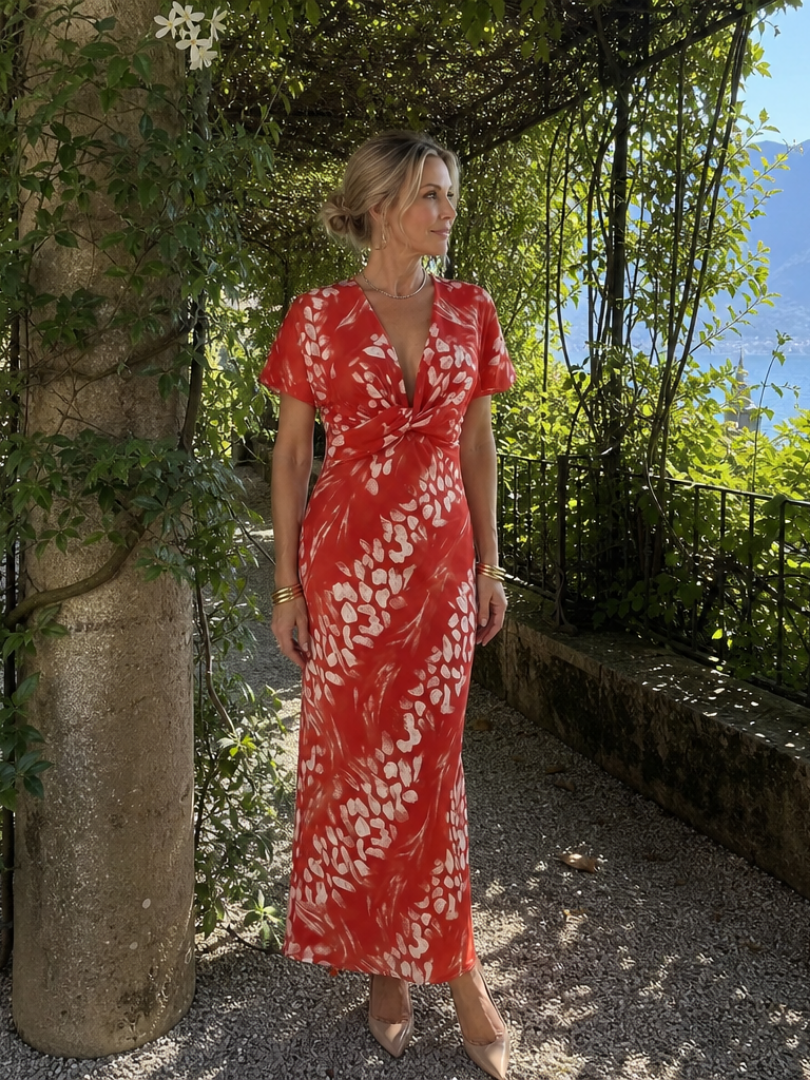 Astra | Robe maxi à manches courtes avec motif abstrait