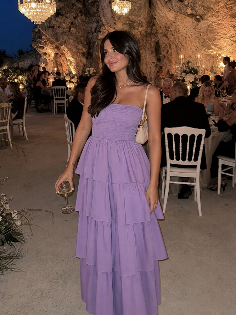 Gemma | Robe Midi Bustier à Corsage Smocké