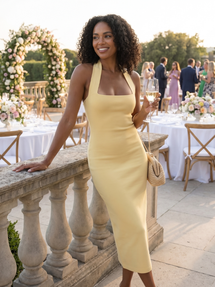 Sabre | Robe Midi à Col Halter et Silhouette Ajustée