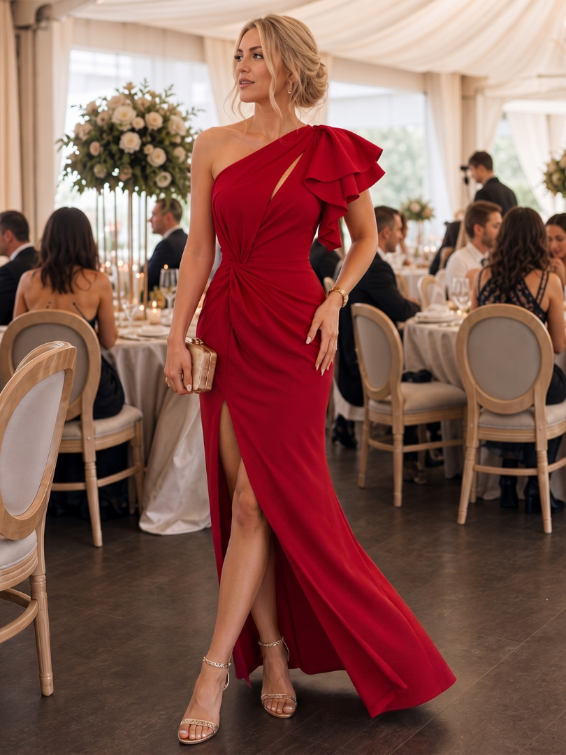 Aurette | Robe Midi à Une Épaule avec Corsage Drapé