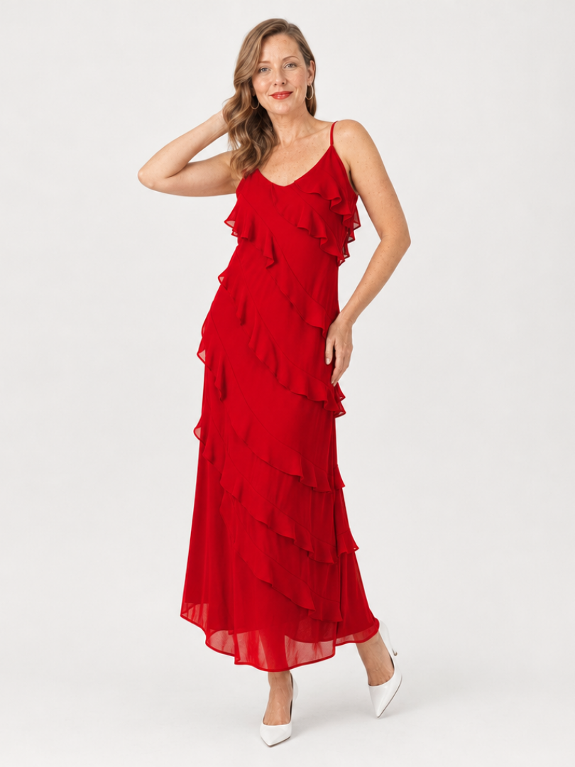 Riper | Robe Maxi à Bretelles Fines avec Volants Superposés