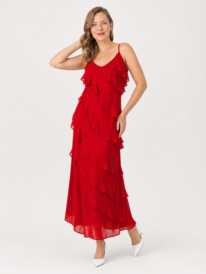 Riper | Robe Maxi à Bretelles Fines avec Volants Superposés