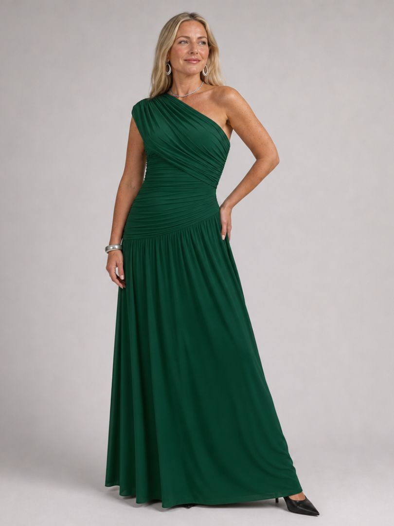 Evadra | Robe Maxi à Corsage Drapé et Une Épaule
