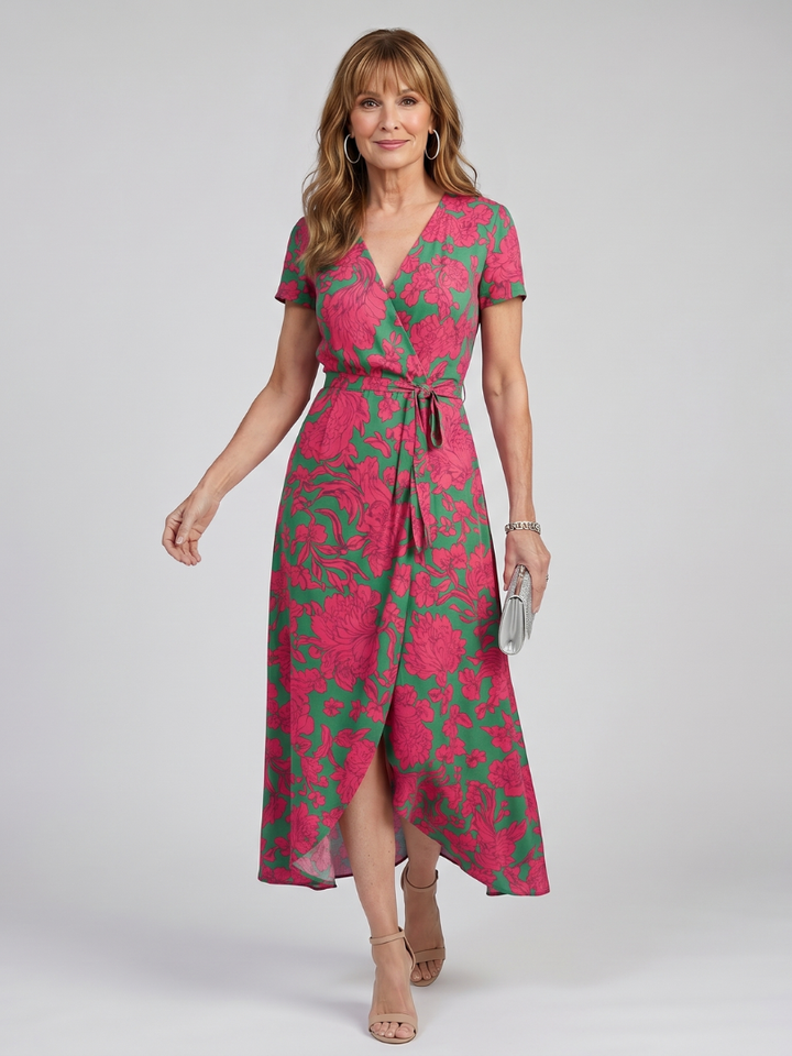 Priya | Robe Midi Fleurie à Manches Courtes
