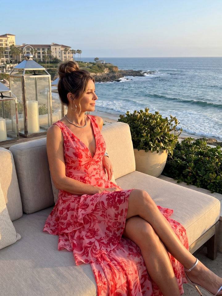 Gala | Robe Midi Sans Manches à Décolleté V Profond avec Motif Peint
