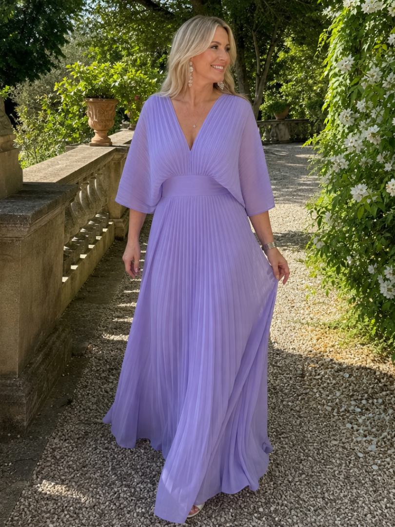 Semorph | Robe Maxi Plissée à Col en V et Manches Longues