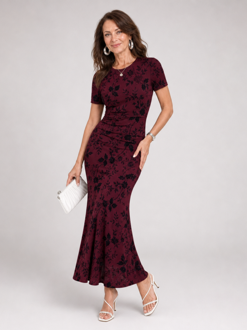Marie | Robe Midi à Col Rond et Manches Courtes