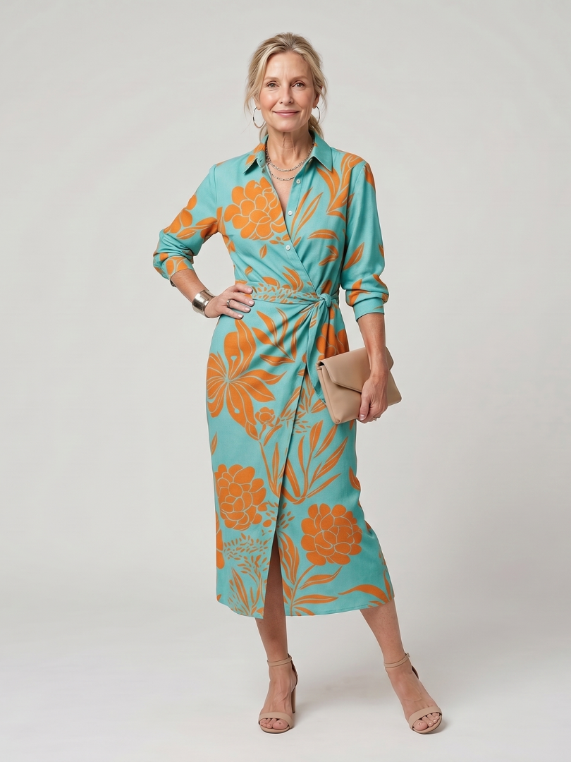 Leya | Robe midi à rayures avec col et manches longues